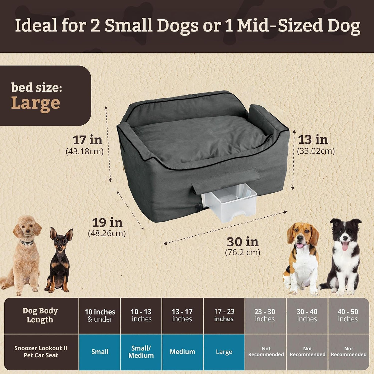 Dog Car Seat for Dogs up to 34Lbs, Lookout II, Anthracite (L) | Dog Booster Car Seat, Helps Alleviate Travel Sickness & Fear, Storage Tray, Removable Washable Cover, Great for 2 Small Pets