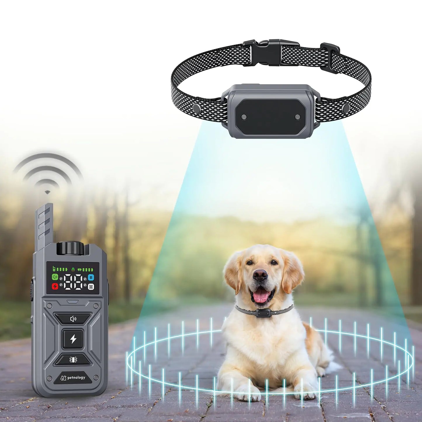 Petnology 2-in-1 Wireless Dog Fence and Training Collar Adjustable Wireless Fence for Dogs Waterproof & Secure Containment System with Remote Gray