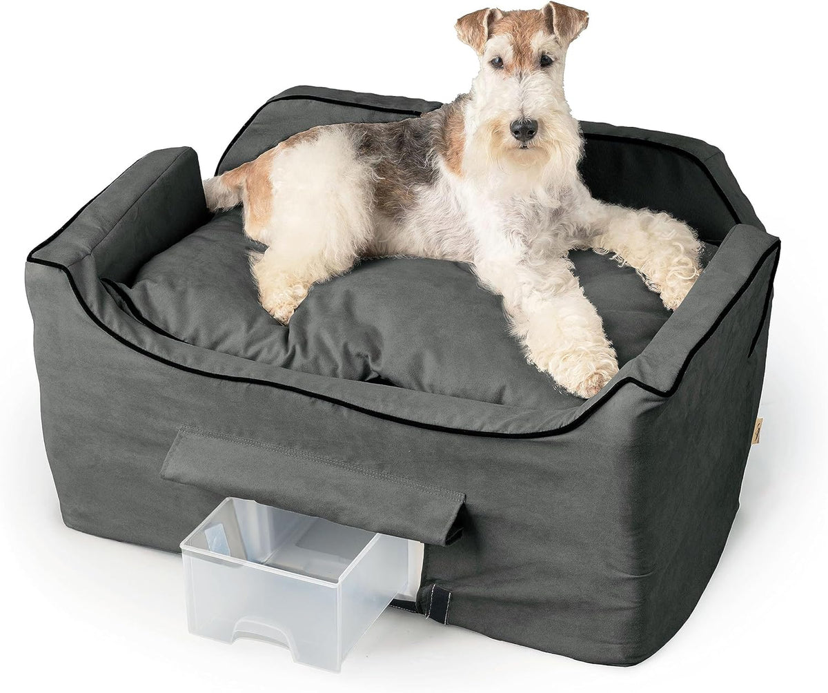Dog Car Seat for Dogs up to 34Lbs, Lookout II, Anthracite (L) | Dog Booster Car Seat, Helps Alleviate Travel Sickness & Fear, Storage Tray, Removable Washable Cover, Great for 2 Small Pets