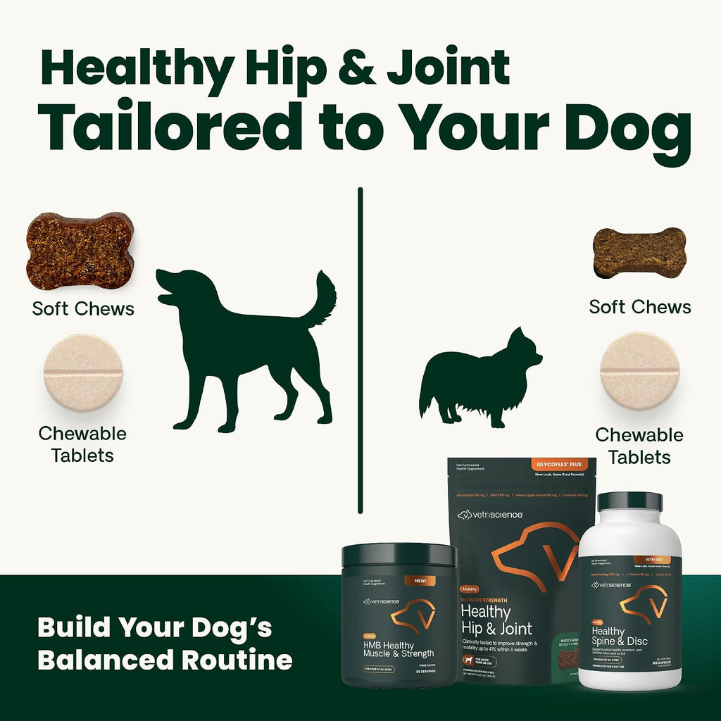 Ultimate Strength Healthy Hip & Joint for Dogs, 120 Tablets | Glycoflex Glucosamine, Chondroitin & Green-Lipped Mussel Joint Supplement for Dogs, Soothe Joint Discomfort