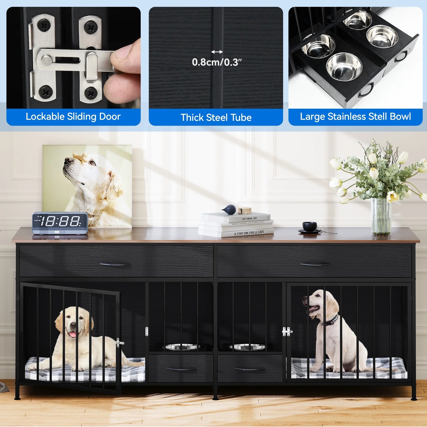 Dextrus Double Room Dog Crate Furniture – Stylish Comfort for Large Breeds