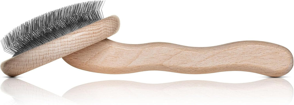 Mark VIII round Head Slicker Brush for Dogs, 12Mm Pins, Groom like a Pro, Handcrafted Lightweight Beechwood Ergonomic Handle, Stainless Steel Pins, A5VIII. Made in Germany.