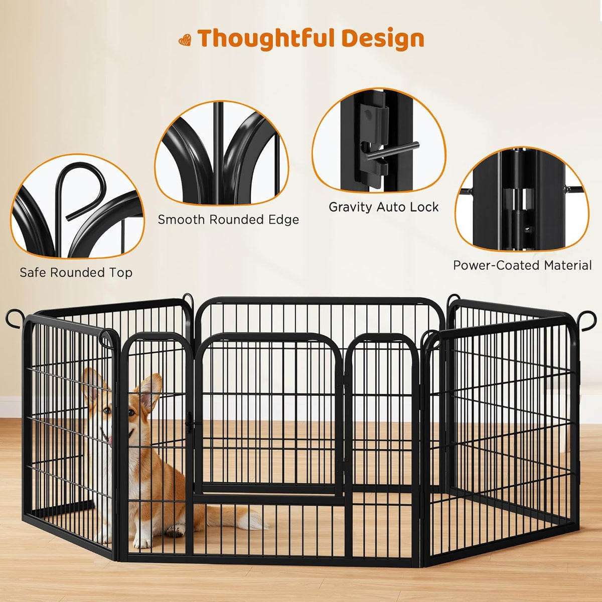 Yaheetech 24" H 6-Panel Extra Wide Dog Playpen W/Door for Indoor Outdoor | Heavy Duty Metal Frame, Secure Latch Gate, Tool-Free Assembly, Portable for Yard RV Camping, Ideal for Small & Medium Pets