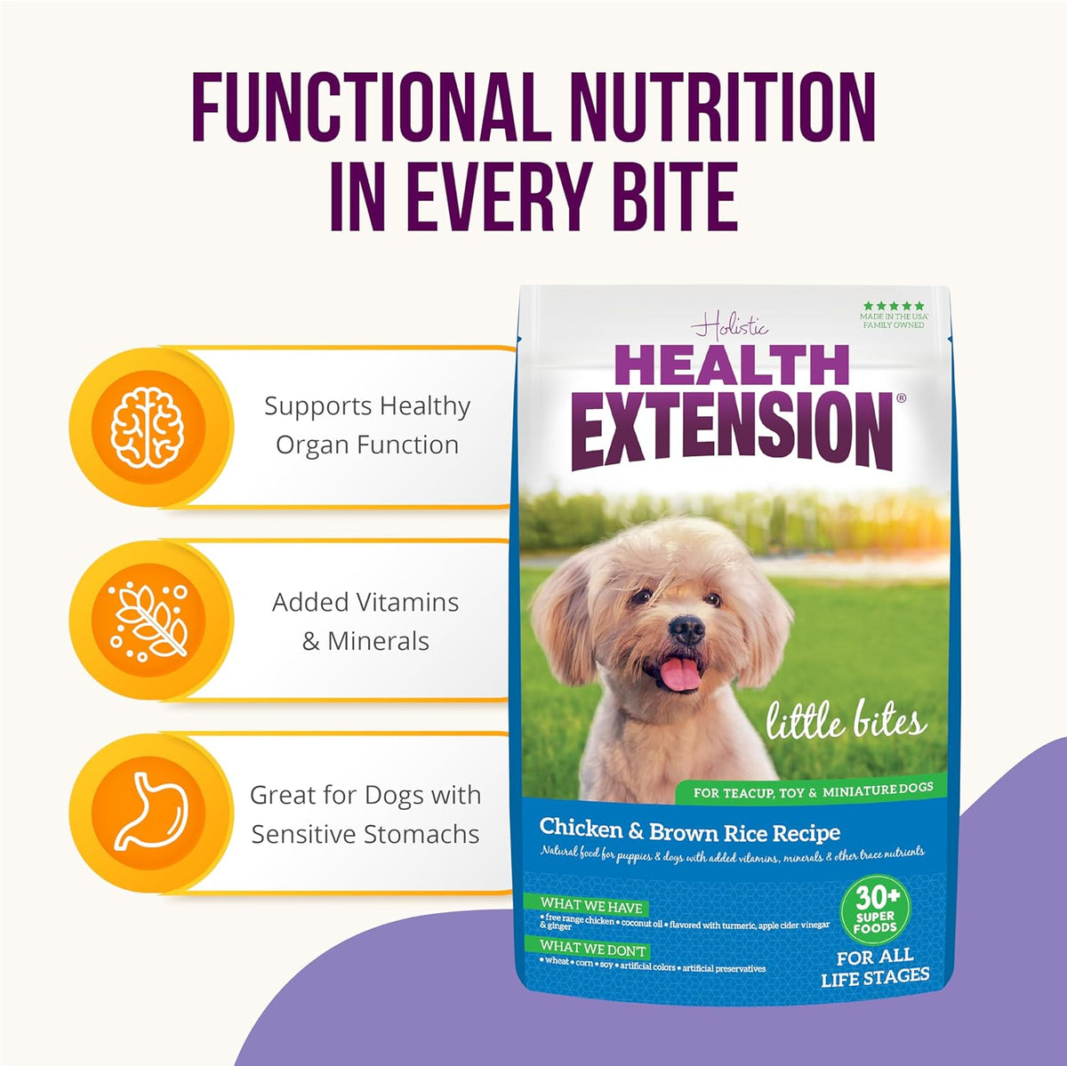 Little Bites Dry Dog Food for Toy and Small Breeds, Chicken & Brown Rice Recipe, with Probiotics & Superfoods for Digestion & Coat Health, 4 Lb Bag
