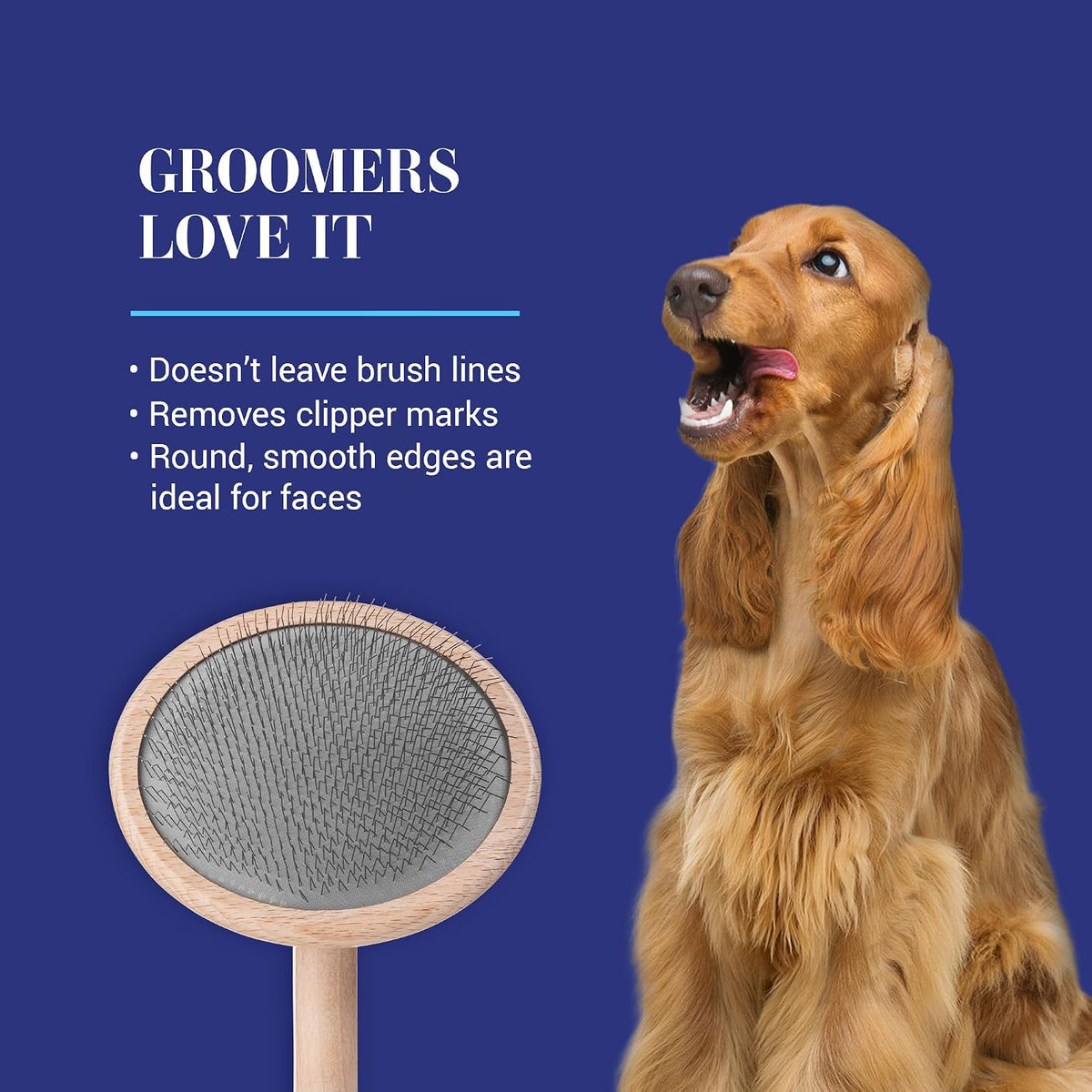 Mark VIII round Head Slicker Brush for Dogs, 12Mm Pins, Groom like a Pro, Handcrafted Lightweight Beechwood Ergonomic Handle, Stainless Steel Pins, A5VIII. Made in Germany.