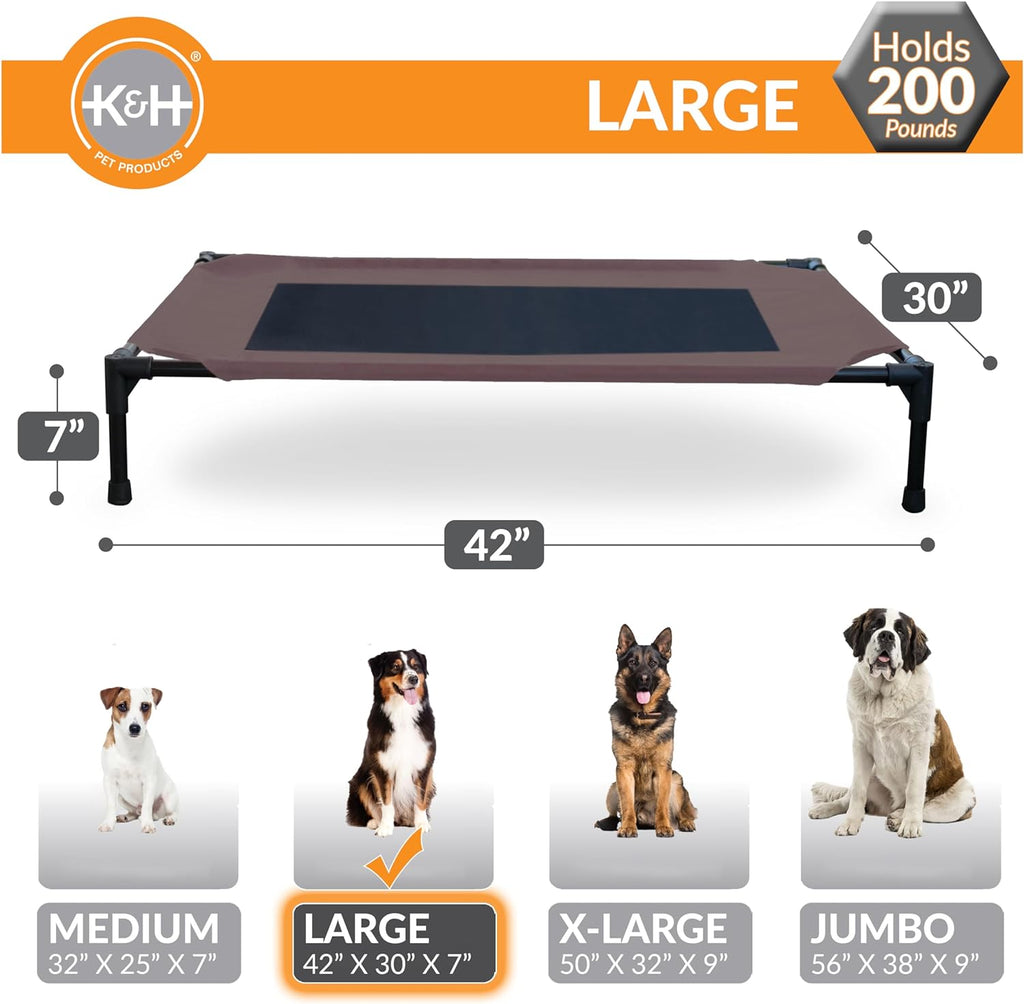 K&H Outdoor Elevated Dog Bed for Medium & Large Pets, Chocolate, 42X30In