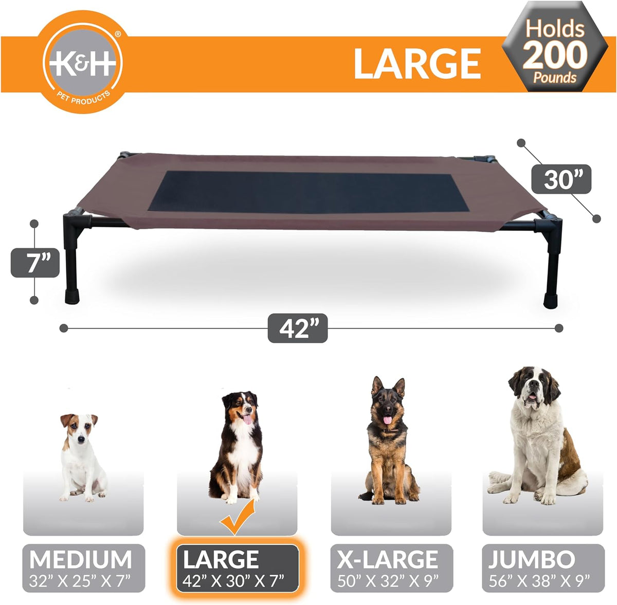 K&H Outdoor Elevated Dog Bed for Medium & Large Pets, Chocolate, 42X30In
