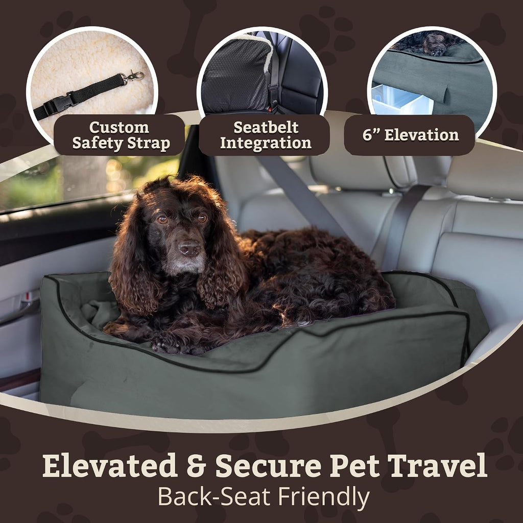 Dog Car Seat for Dogs up to 34Lbs, Lookout II, Anthracite (L) | Dog Booster Car Seat, Helps Alleviate Travel Sickness & Fear, Storage Tray, Removable Washable Cover, Great for 2 Small Pets
