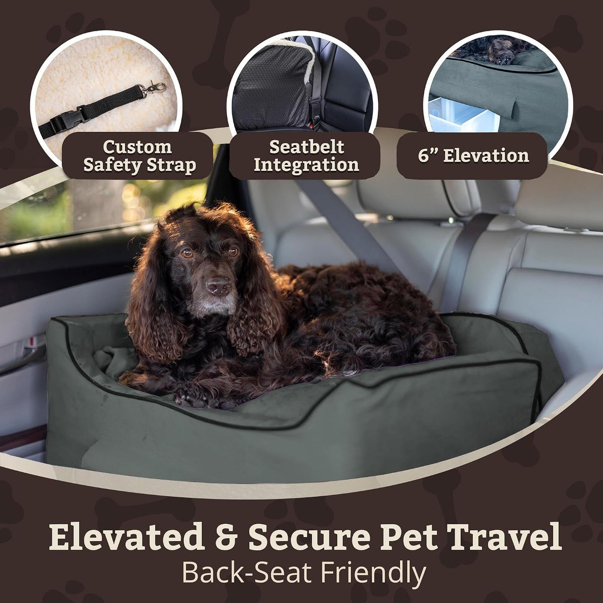 Dog Car Seat for Dogs up to 34Lbs, Lookout II, Anthracite (L) | Dog Booster Car Seat, Helps Alleviate Travel Sickness & Fear, Storage Tray, Removable Washable Cover, Great for 2 Small Pets