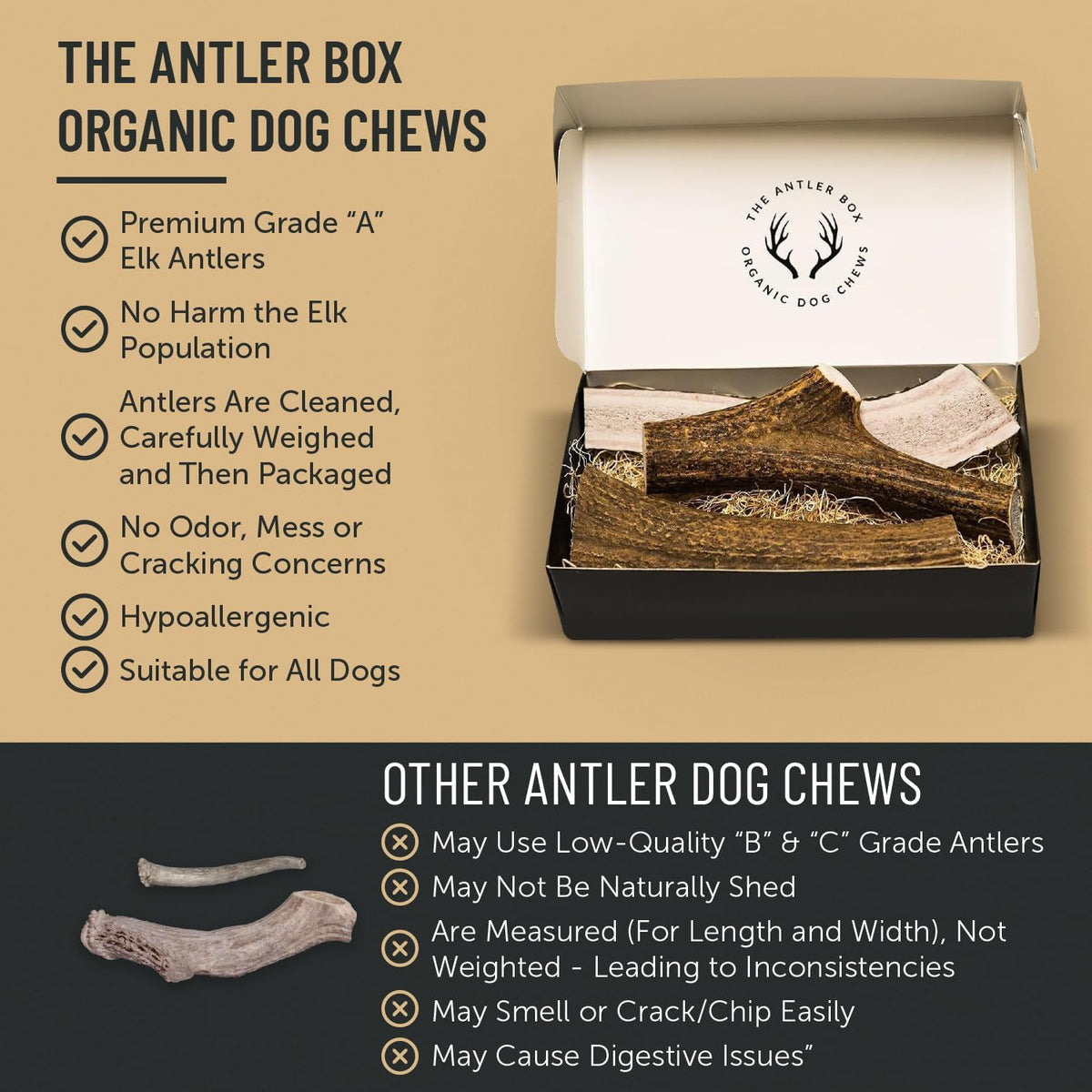The Antler Box Premium Elk Antler Dog Chews (1 Pound Box) (Small (7-8 Pieces) Whole/Split Mixed)