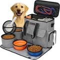 Weekend Dog Travel Bag Set with 2 Food Bags, 2 Bowls and Mat, Grey | Dog Travel Accessories Organizer for Camping and Road Trips with Roomy Storage, Multiple Pockets and Water-Resistant Oxford