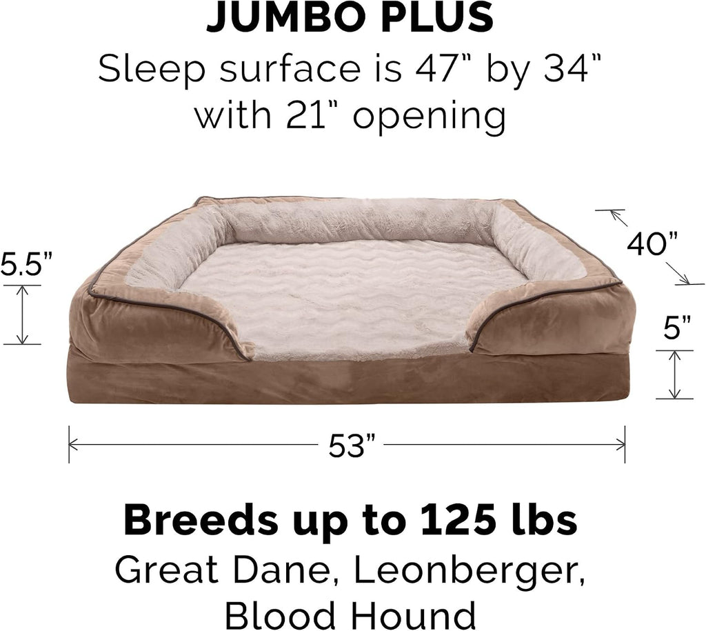 Orthopedic Dog Bed for Large Dogs W/ Removable Bolsters & Washable Cover, for Dogs up to 125 Lbs - Plush & Velvet Waves Perfect Comfort Sofa - Brownstone, Jumbo Plus/Xxl