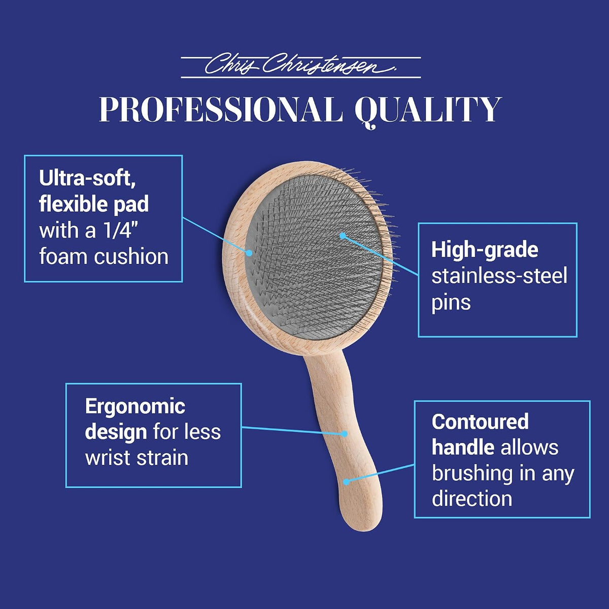 Mark VIII round Head Slicker Brush for Dogs, 12Mm Pins, Groom like a Pro, Handcrafted Lightweight Beechwood Ergonomic Handle, Stainless Steel Pins, A5VIII. Made in Germany.