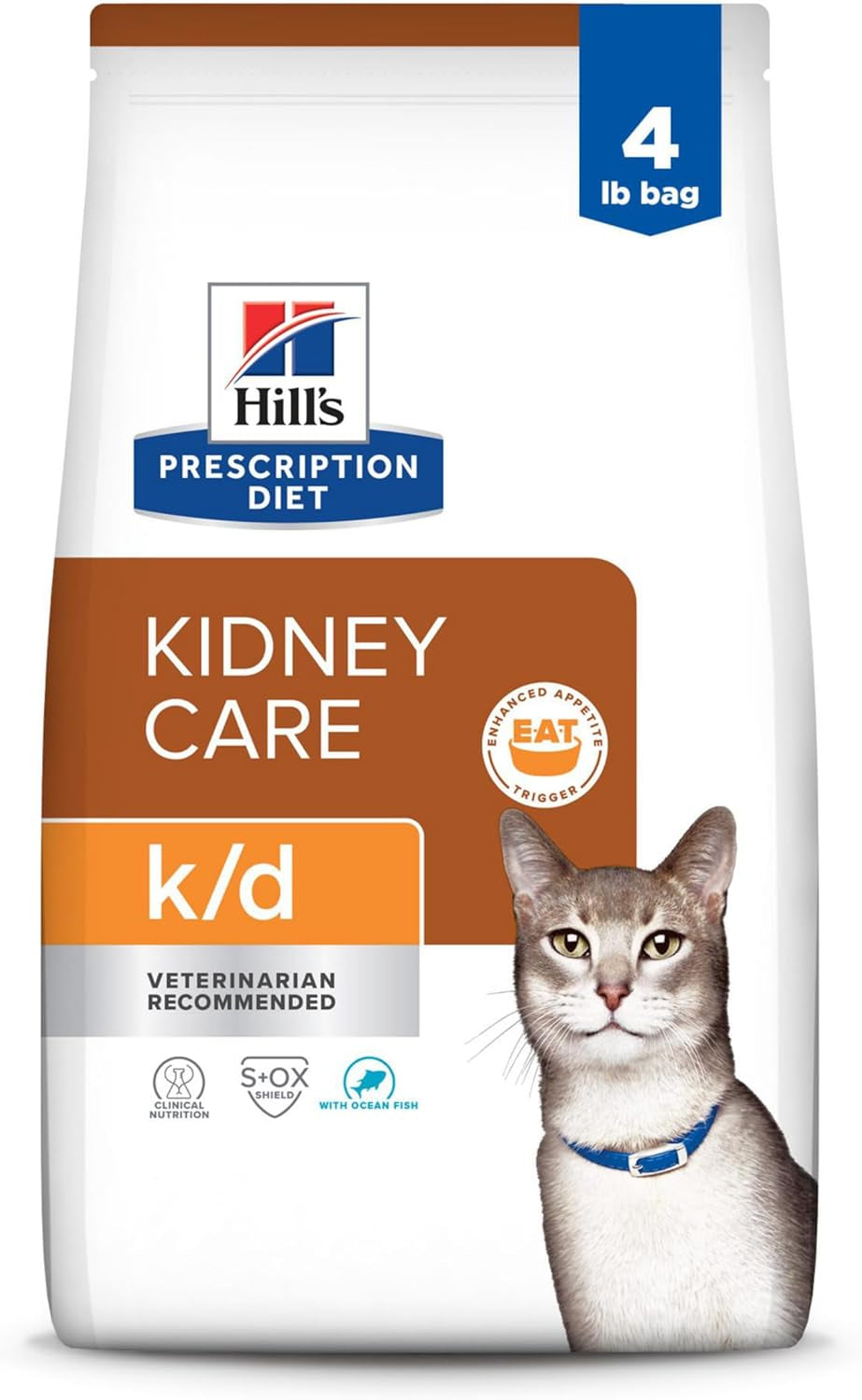 Hill'S Prescription Diet K/D Kidney Care Dry Cat Food | #1 Veterinarian Recommended, Ocean Fish Recipe, 4 Lb. Bag