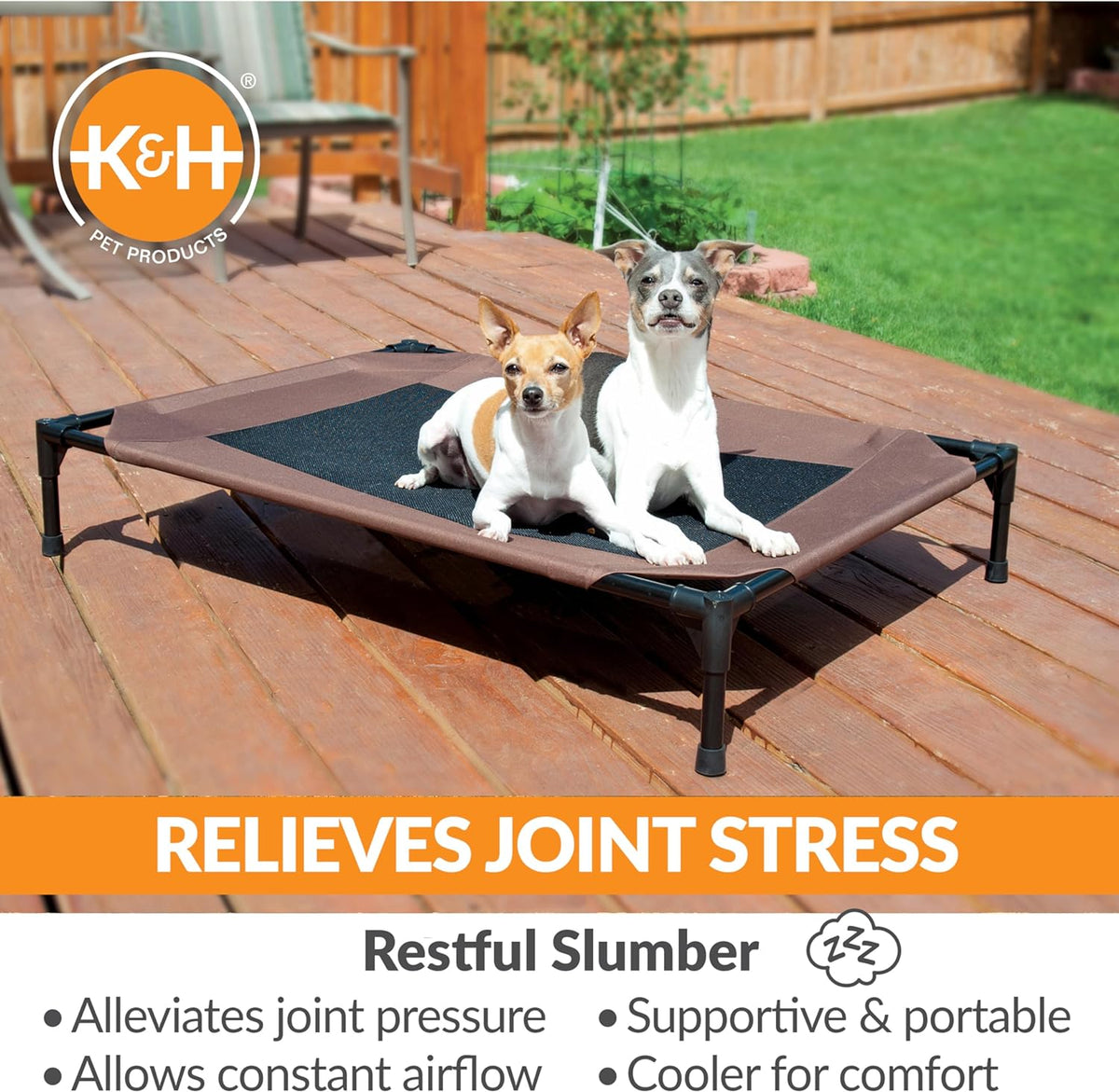 K&H Outdoor Elevated Dog Bed for Medium & Large Pets, Chocolate, 42X30In