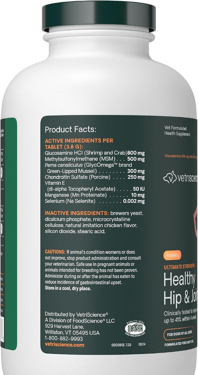 Ultimate Strength Healthy Hip & Joint for Dogs, 120 Tablets | Glycoflex Glucosamine, Chondroitin & Green-Lipped Mussel Joint Supplement for Dogs, Soothe Joint Discomfort